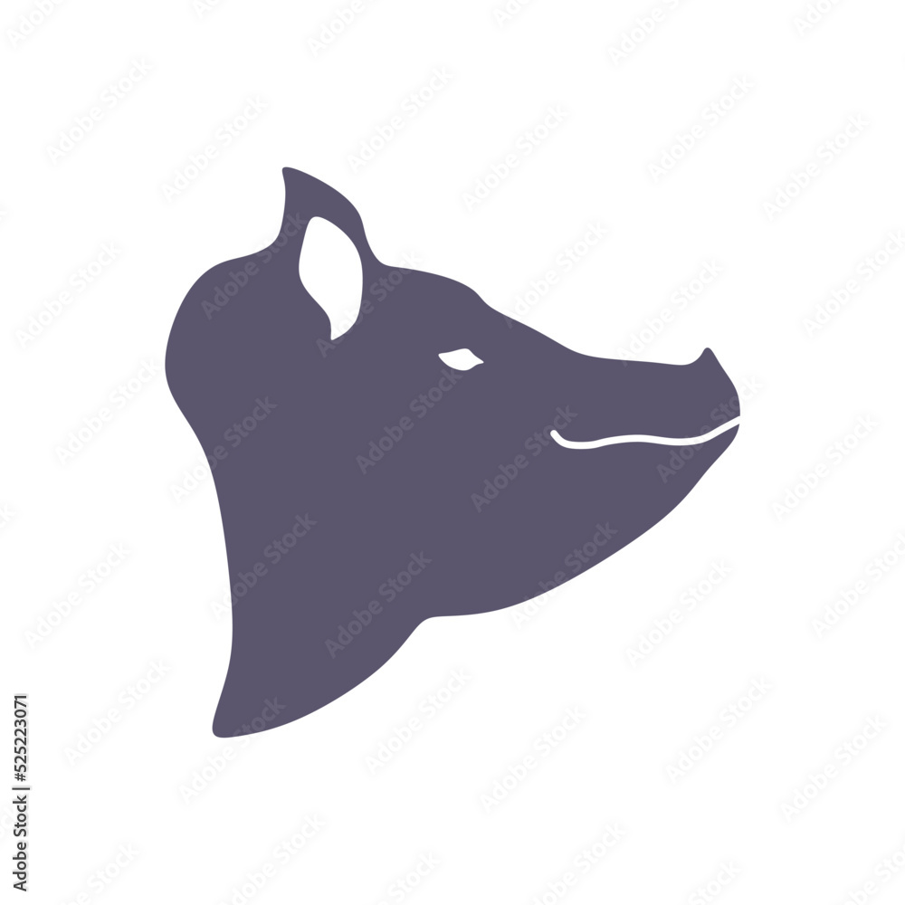 Pig head silhouette. Farm animal or butcher shop graphics isolated on white background. Branding emblem Pig head silhouette. Farm animal or butcher shop graphics isolated on white background. Branding emblem