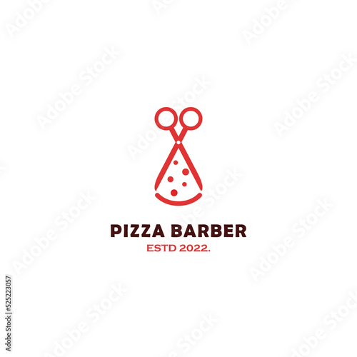 pizza barber logo design, scissor combine with slice pizza logo design negative space concept