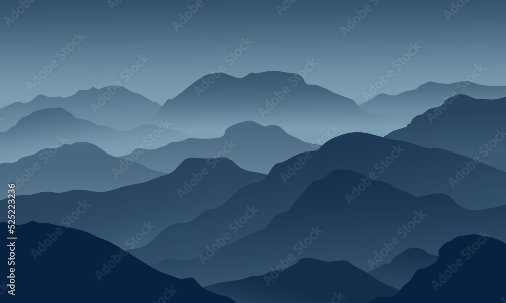 hills at night with misty and night sky