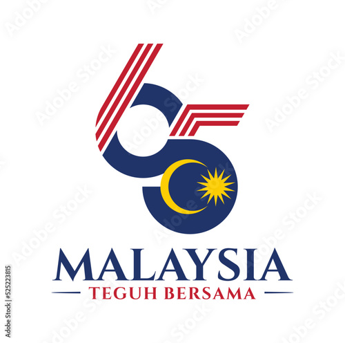 Kuala Lumpur - Malaysia. August 31, 2022: 65 Hari Kemerdekaan Malaysia, Teguh Bersama (Translation: Independence Day of Malaysia, Strong Together). 1957 - 2022. Vector Illustration.