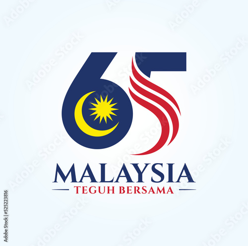 Kuala Lumpur - Malaysia. August 31, 2022: 65 Hari Kemerdekaan Malaysia, Teguh Bersama (Translation: Independence Day of Malaysia, Strong Together). 1957 - 2022. Vector Illustration.
