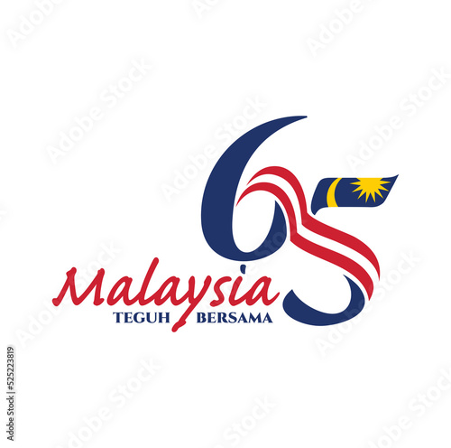 Kuala Lumpur - Malaysia. August 31, 2022: 65 Hari Kemerdekaan Malaysia, Teguh Bersama (Translation: Independence Day of Malaysia, Strong Together). 1957 - 2022. Vector Illustration.