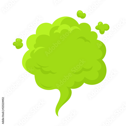 Bad smell fart cloud Green smelly toxic cloud in cartoon style Comic smoke, illustration of stinky odor such as fart, cigarette, breath, rotten food or garbage Chemical poison fume on white background