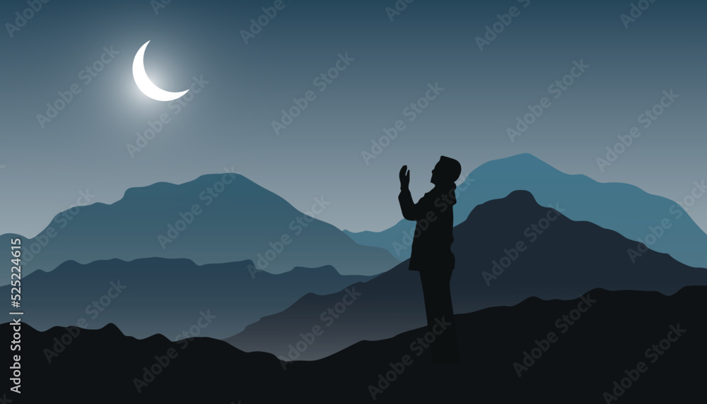 silhouette of a person on a hill praying with a beautiful night sky background