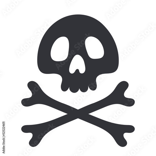 Skull and crossbones black silhouette. Halloween or pirate symbol, skeleton scary icon flat vector illustration isolated on white background.