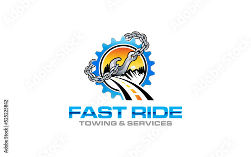 Illustration vector graphic of towing truck service logo design suitable for the automotive company