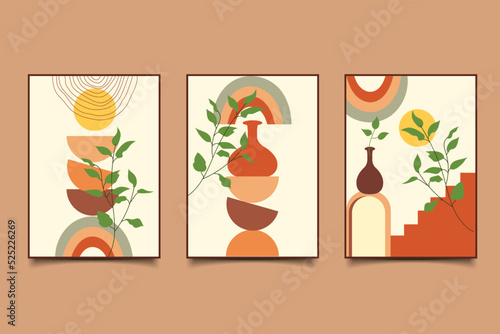 Boho contemporary wall art set with rainbow collection for wall decoration