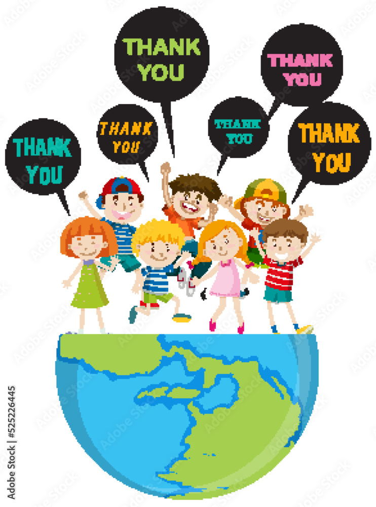 Children with thank you speech bubbles Children with thank you speech bubbles