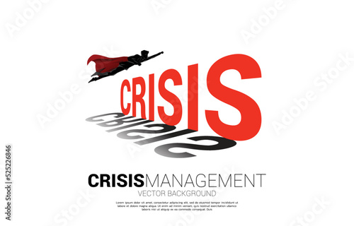 Silhouette businessman fly across Crisis. Background concept for crisis management and challenge in business