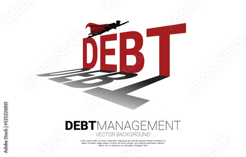 Silhouette businessman fly across debt. Background concept for crisis management and challenge in business