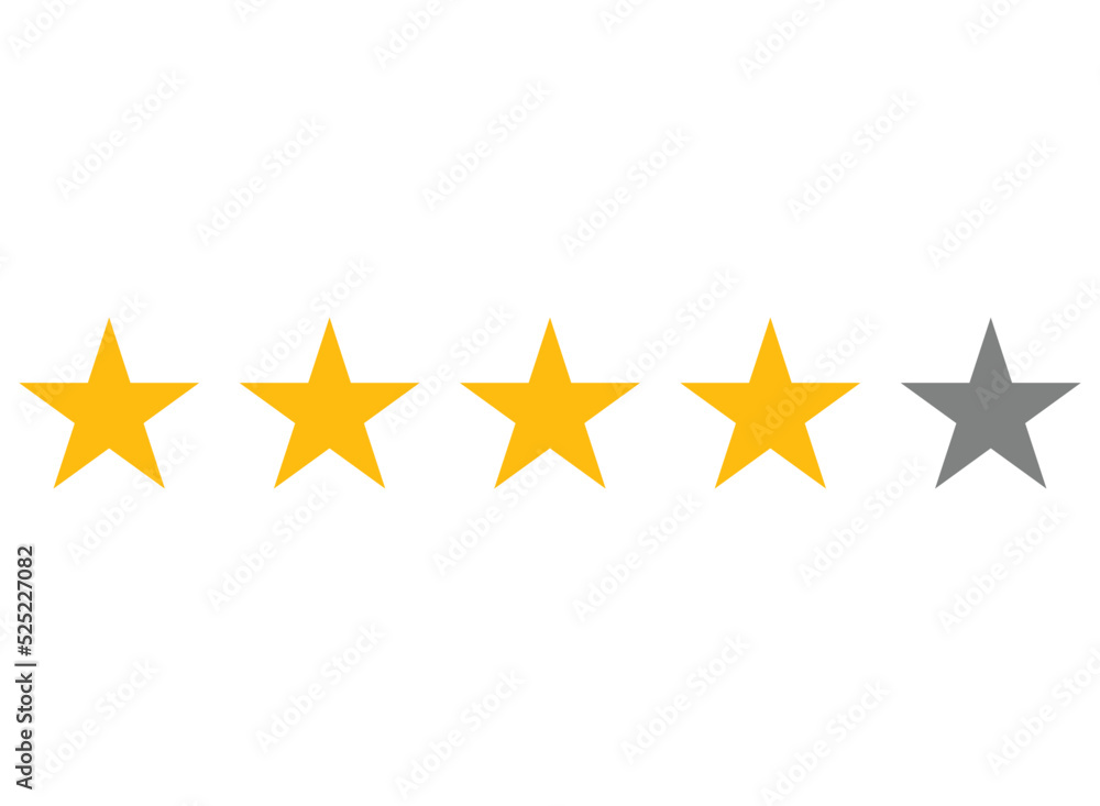 Rating sticker icon with four gold stars on a white background. Flat design. White background. Isolated vector icon. Vector gold background. Rating sticker icon with four gold stars on a white background. Flat design. White background. Isolated vector icon. Vector gold background.