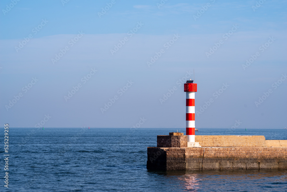Little red and white striped lighthouse,qingdao,china