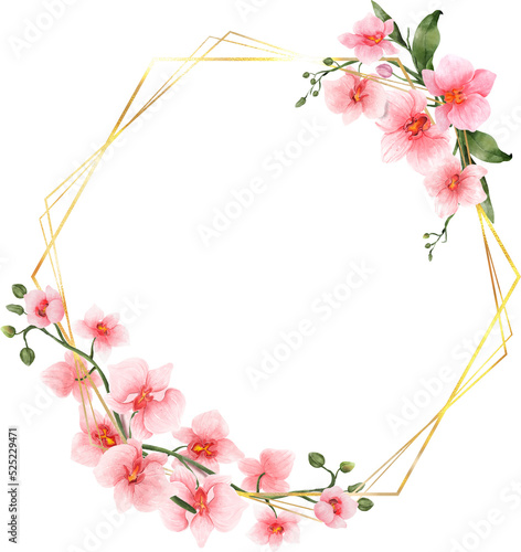 Gold Frame With Pink Flower Watercolor