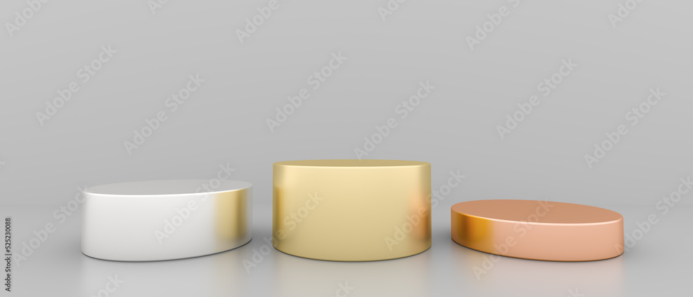Three pedestals. Gold silver and bronze. 3 prize winning places concept ...