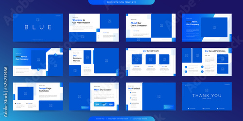 minimalist presentation templates or corporate booklet. Use in flyer and leaflet, marketing banner, advertising brochure, annual report or website slider. blue and white color company profile vector