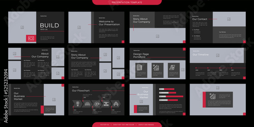 minimalist presentation templates. corporate booklet use in flyer and leaflet, marketing banner, advertising brochure, annual business report, website slider. Black red color company profile vector