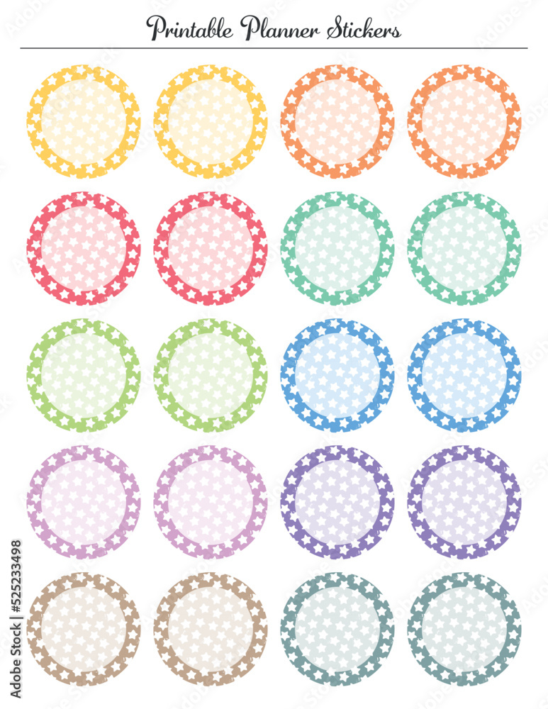 Stars colored circle stickers round labels tags. Printable sheet for ...