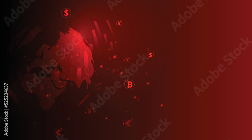 Global economic and Financial crisis graphic concept.Decreasing graph, showing bad statistics on dark red background.