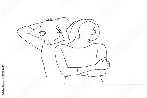 Drawing of young woman with mental issues, who is suffering from multiple identity disorder dissociating. Oneline art drawing style