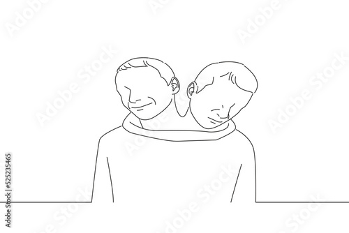 Drawing of man with two heads, multiple personalities disorder concept. Outline drawing style art