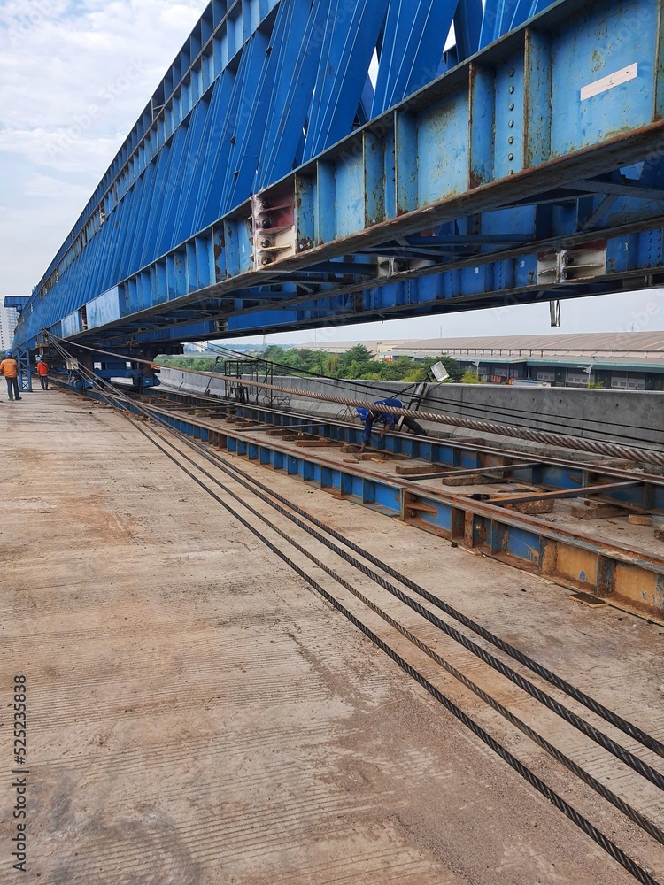 This is the steel structure of a launcher gantry that will be used for erection precast concrete I Girder. This is the steel structure of a launcher gantry that will be used for erection precast concrete I Girder.