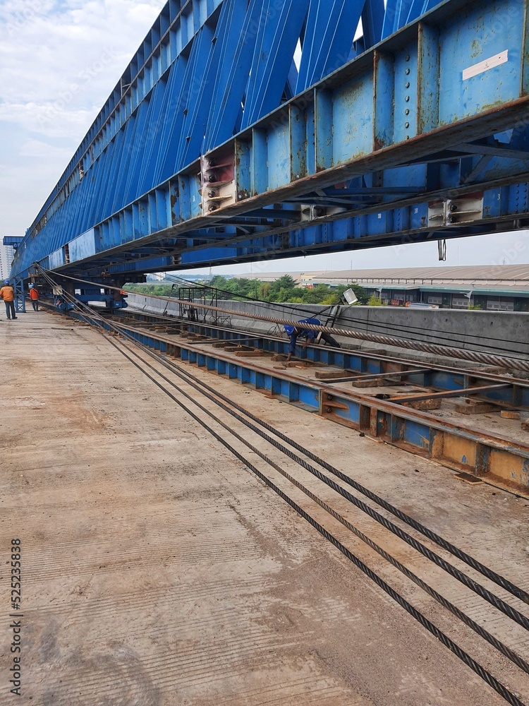 This is the steel structure of a launcher gantry that will be used for erection precast concrete I Girder.