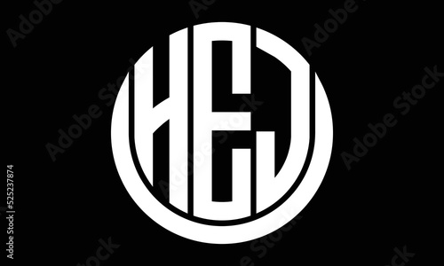 HEJ shield in circle logo design vector template. letter mark, wordmark, monogram symbol on white background.