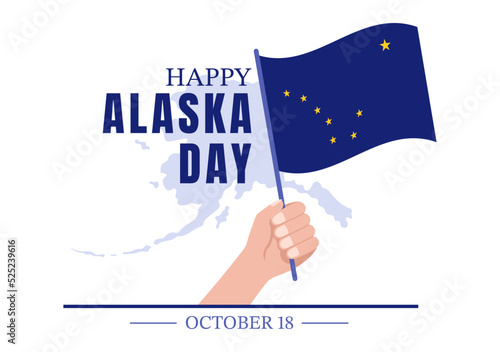 Happy Alaska Day on October 18 Hand Drawn Cartoon Flat Illustration with Flag Waving in Winter Landscape in Template for Banner or Poster