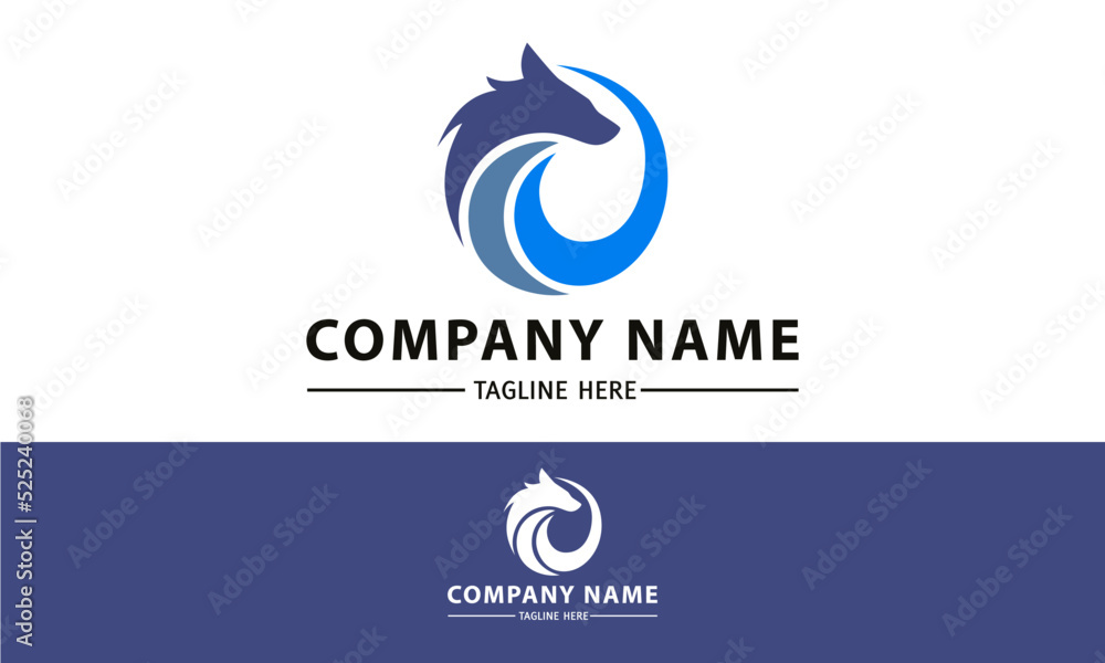 Blue Color Circle Abstract Fox Wolf Logo Design Blue Color Circle Abstract Fox Wolf Logo Design