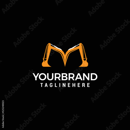 Initial M excavator logo concept vector with arm excavator template vector.