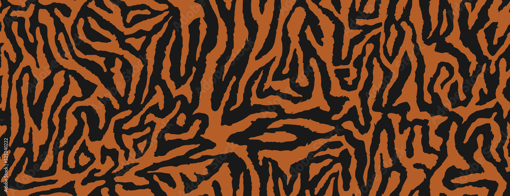 Texture of bengal tiger fur, orange stripes pattern. Animal skin print. Safari seamless background. Vector