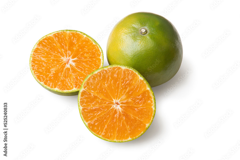 Clementine or tangerine orange fruit and cut in half sliced Clementine or tangerine orange fruit and cut in half sliced