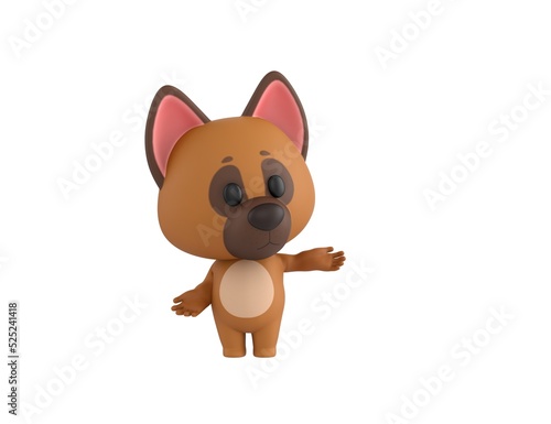 German Shepherd Dog character choosing between two alternatives in 3d rendering.