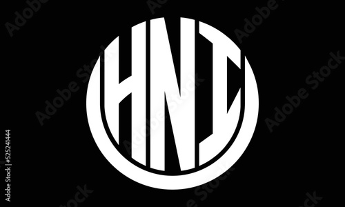 HNI shield in circle logo design vector template. letter mark, wordmark, monogram symbol on white background.