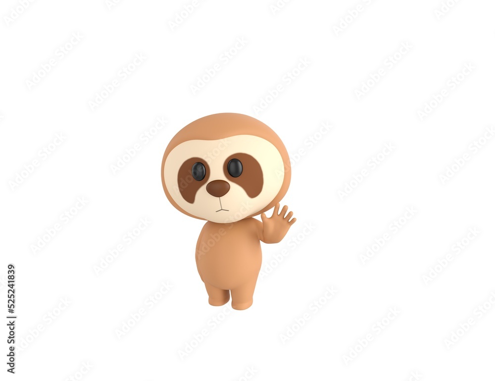 Little Sloth character saying hi in 3d rendering.