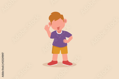 Little boy making a face and showing his tongue. Child expression concept. Colored flat graphic vector illustration