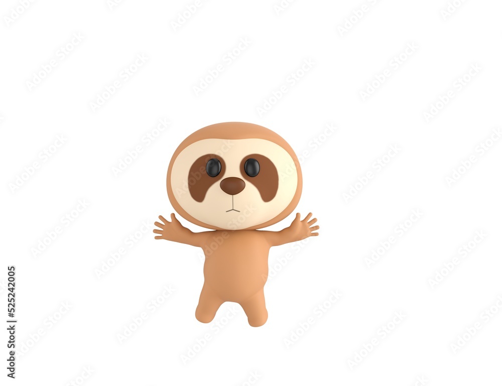 Little Sloth character jumping in 3d rendering. Little Sloth character jumping in 3d rendering.