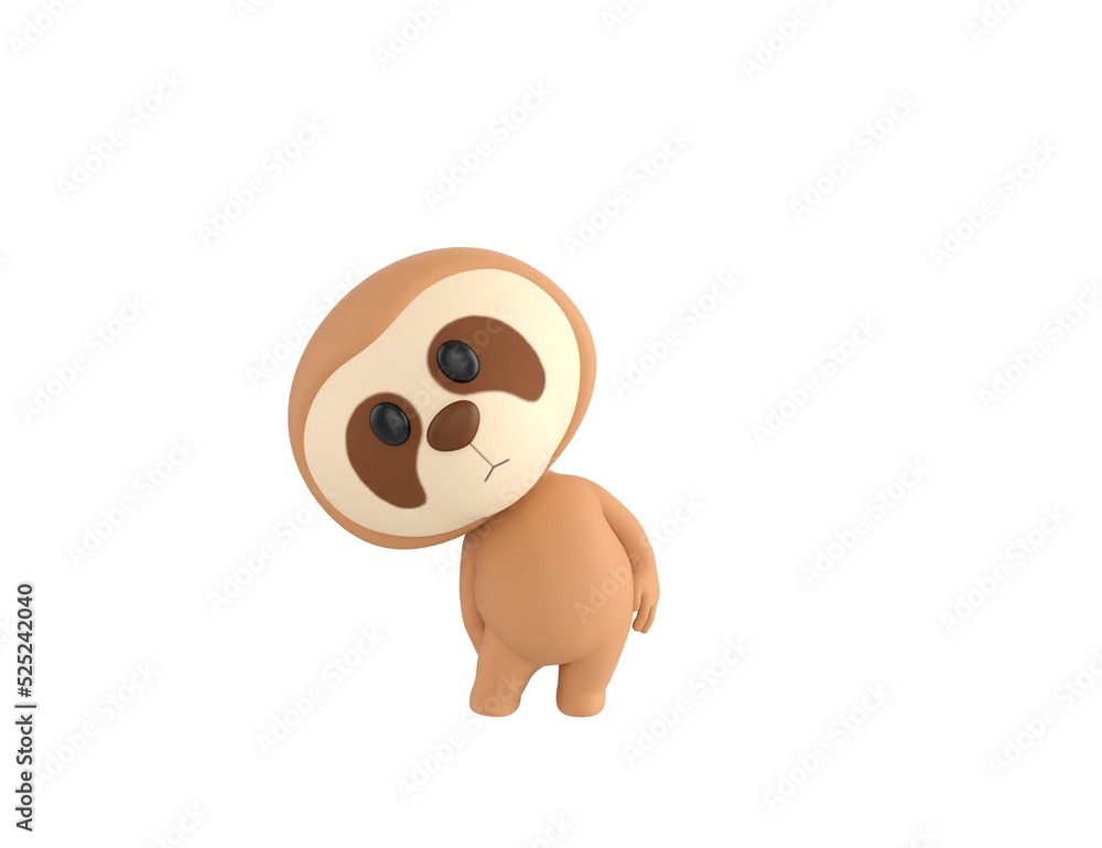 Obraz premium Little Sloth character tilt body to side in 3d rendering.