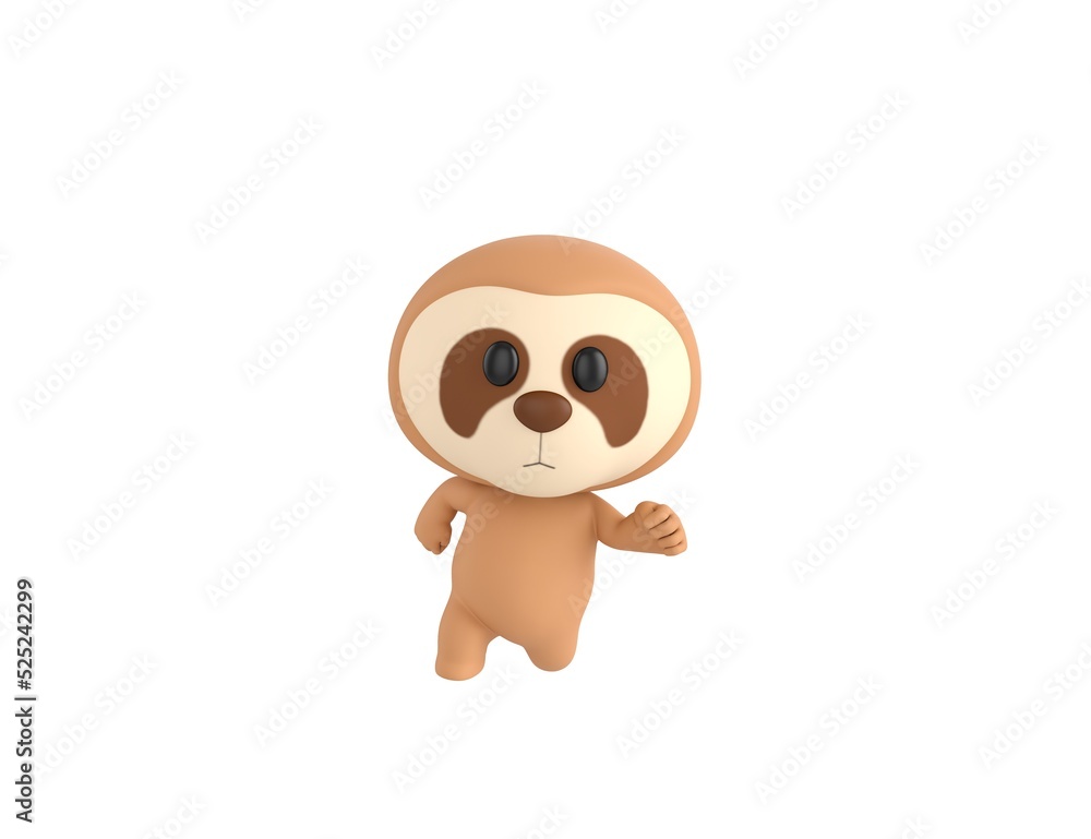 Obraz premium Little Sloth character running front view in 3d rendering.