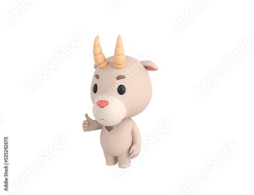 Little Goat character showing thumb up in 3d rendering. © Baria