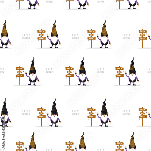 Set of Halloween greeting cards. Cute scandinavian gnomes. Spooky night party invitation, poster or flyer. Vector illustration in cartoon style. Holiday backgrounds with scary festive elements. © KeronnArt