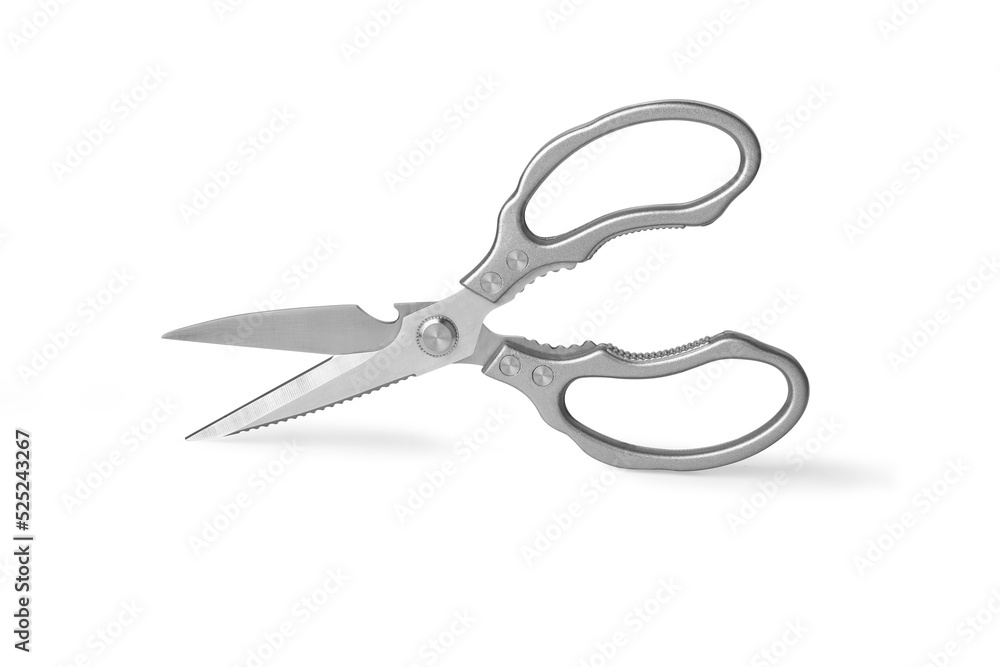 Open kitchen scissors on a white background Open kitchen scissors on a white background