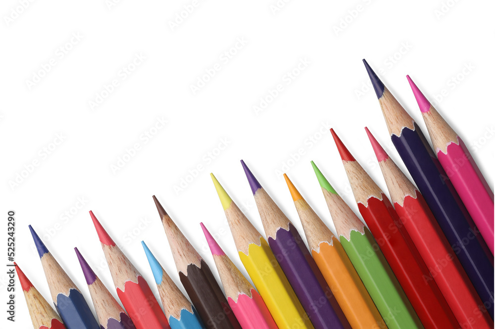 Close-up of colored pencils arranged in a row Close-up of colored pencils arranged in a row