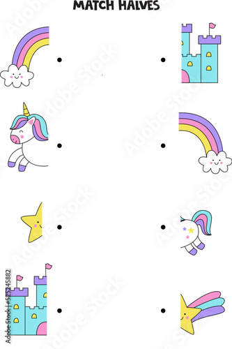 Match parts of unicorn elements. Logical game for children.