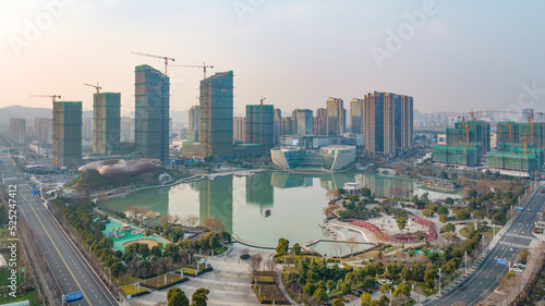 Aerial photography Liyang Museum, Liyang Culture and Art Center, Liyang Yanhu Park, Liyang City, Changzhou City, Jiangsu Province, China © Changyu