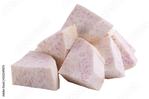 Cube of taro root isolated on alpha background. photo