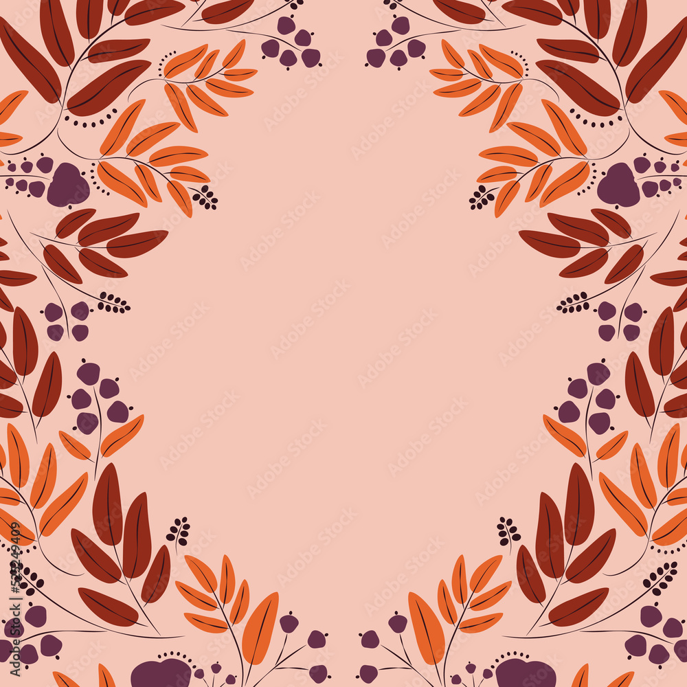 autumn frame with bright leaves on brown background