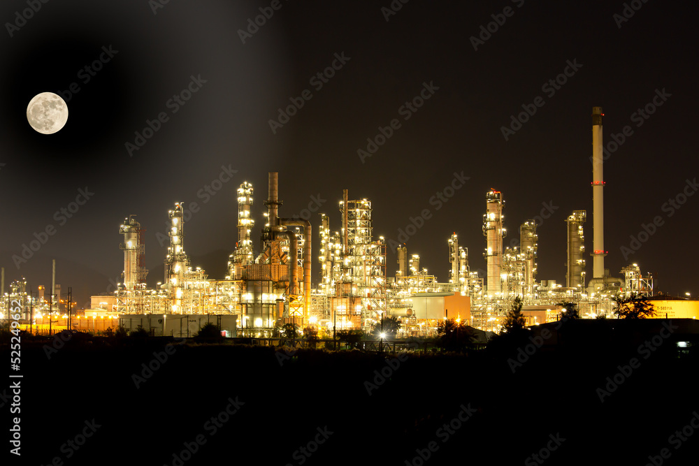 Full moon for refineries, tanks and petrochemical industry buildings on site construction.