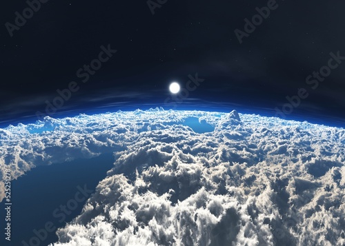Fototapeta Naklejka Na Ścianę i Meble -  Clouds under the moon, moon-cloudy landscape, flying above the clouds at night, 3d rendering