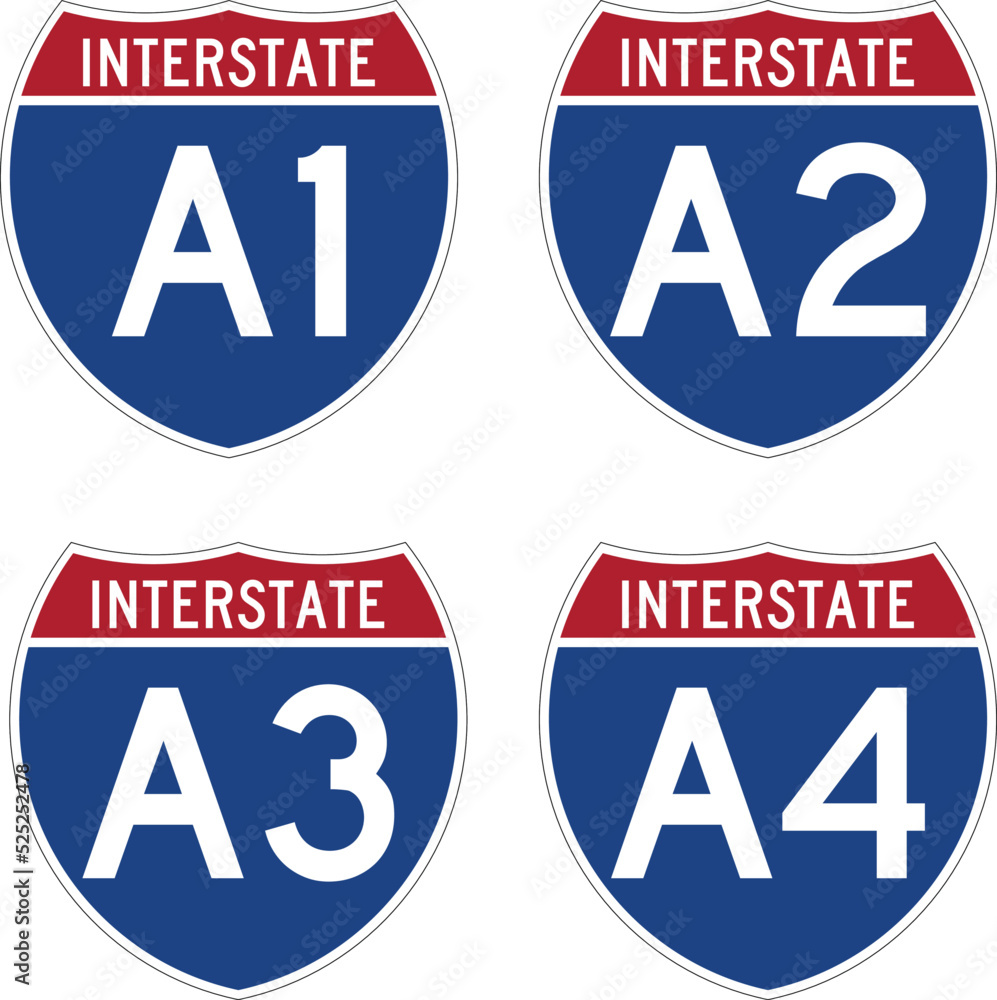 Highway sign for Interstate Route A1, A2, A3, A4 in Alaska Highway sign for Interstate Route A1, A2, A3, A4 in Alaska